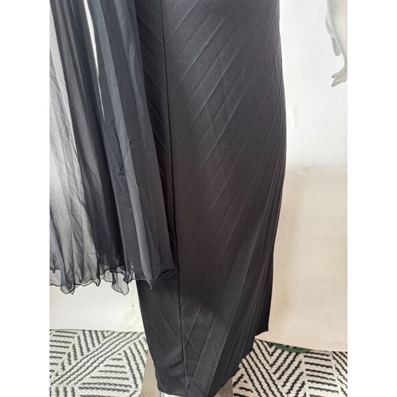 BCBG Max Azria Black Pleated Evening Gown With Sheer Asymmetrical Drape & Ruched - Picture 10 of 16